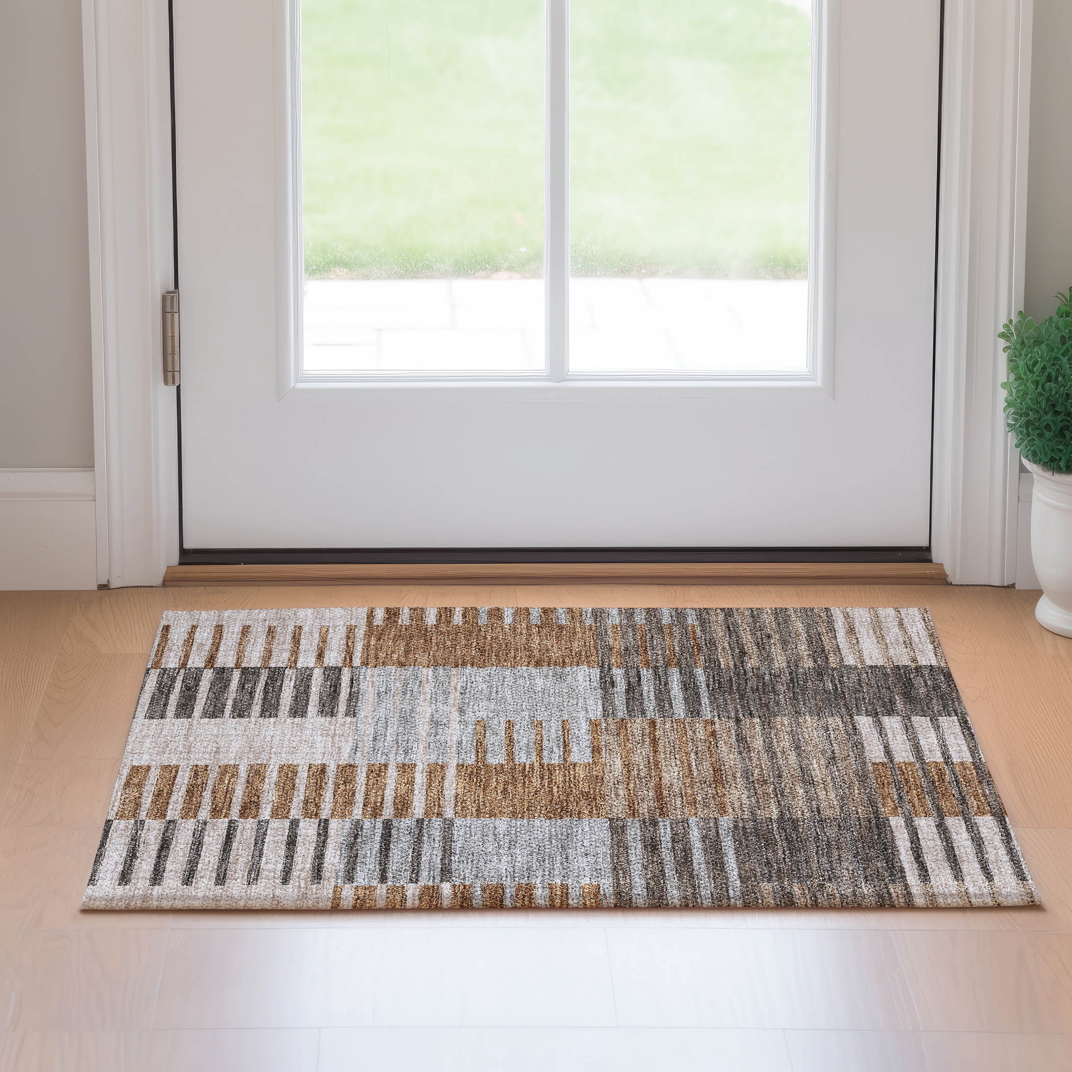 Parika Rugs Addison Rugs Mayfield Washable Transitional Striped Paprika Rectangle ...