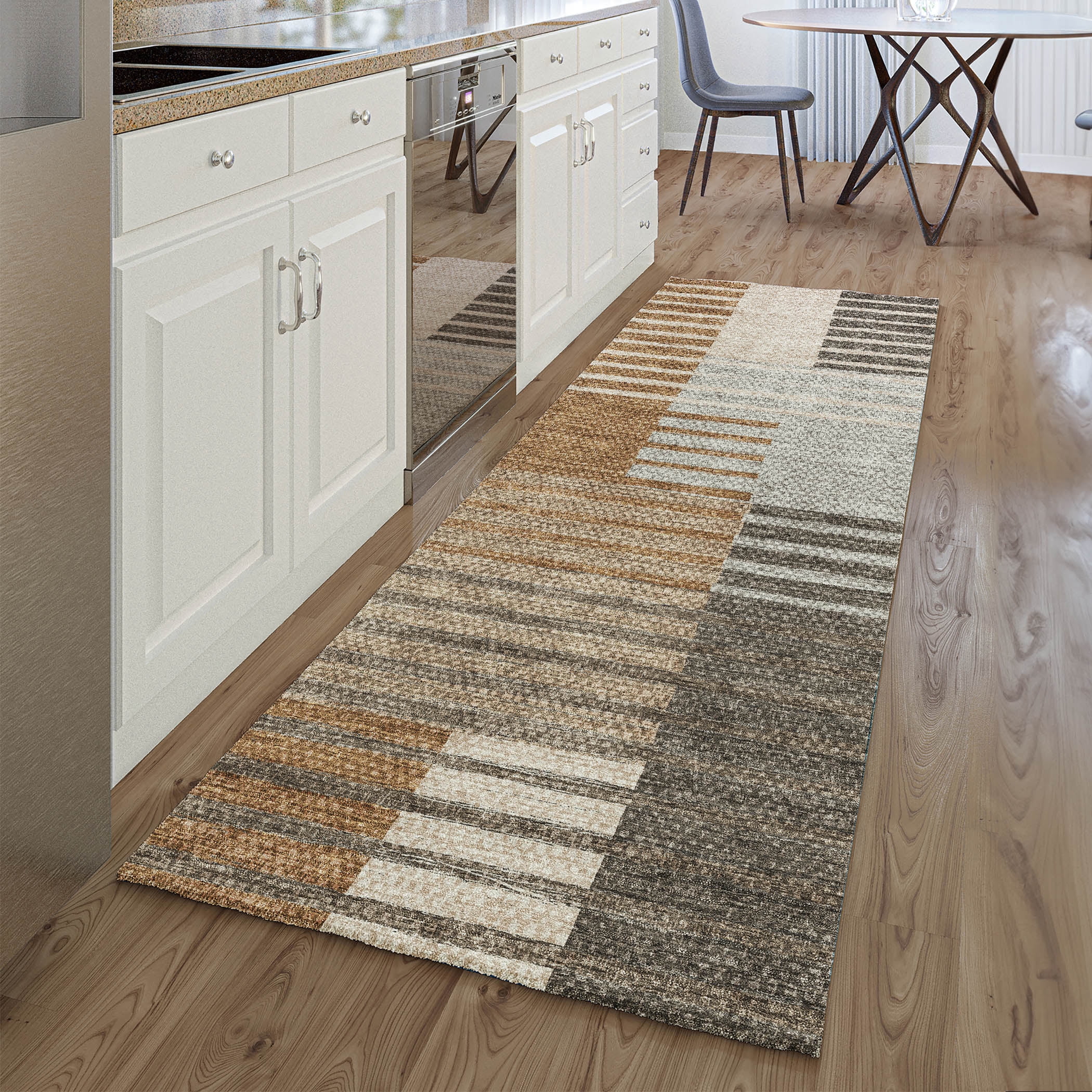 Addison Rugs Mayfield Washable Transitional Striped Paprika Runner Rug, 2'3" x 7'6"