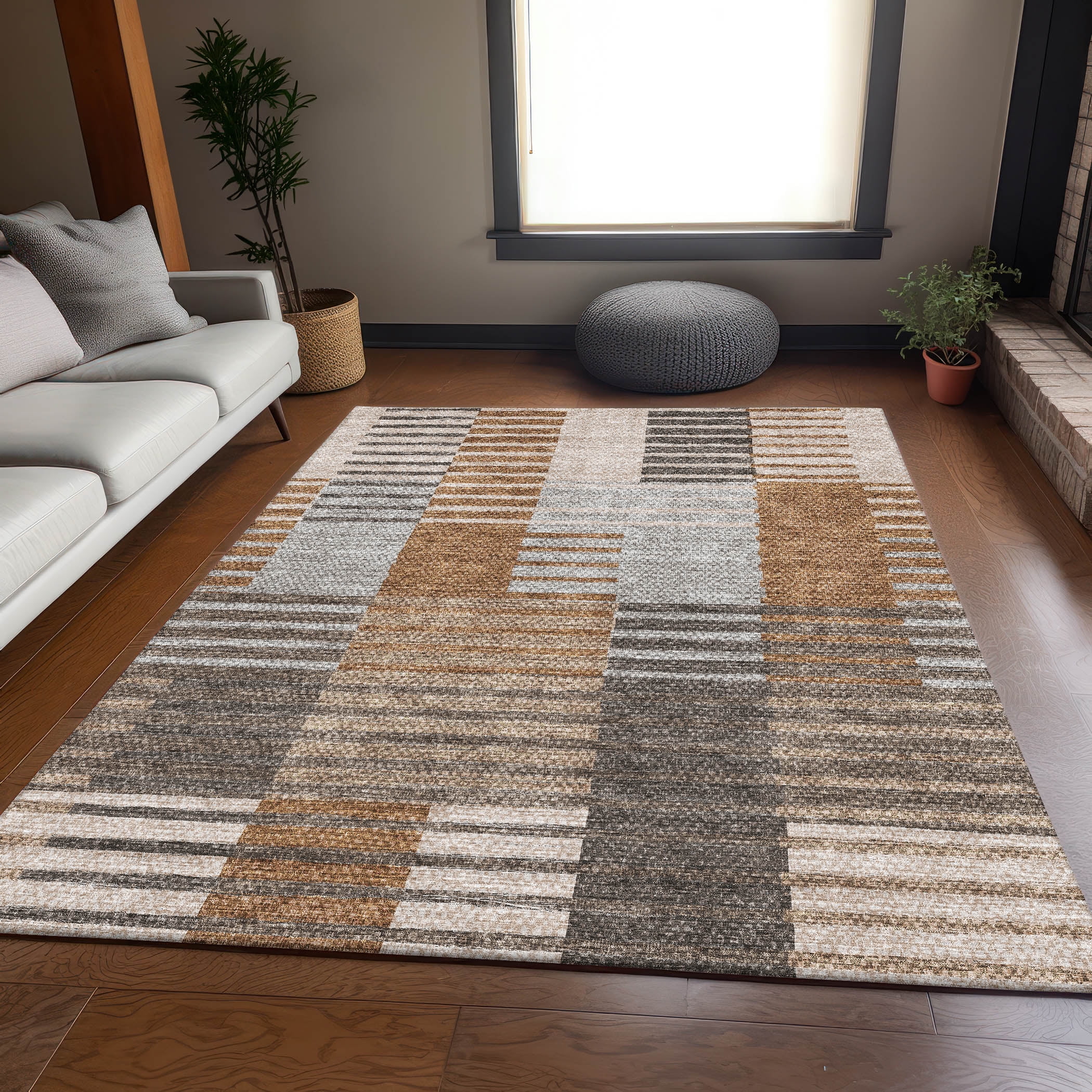 Addison Rugs Mayfield Washable Transitional Striped Paprika Rectangle Rug, 8' x 10'