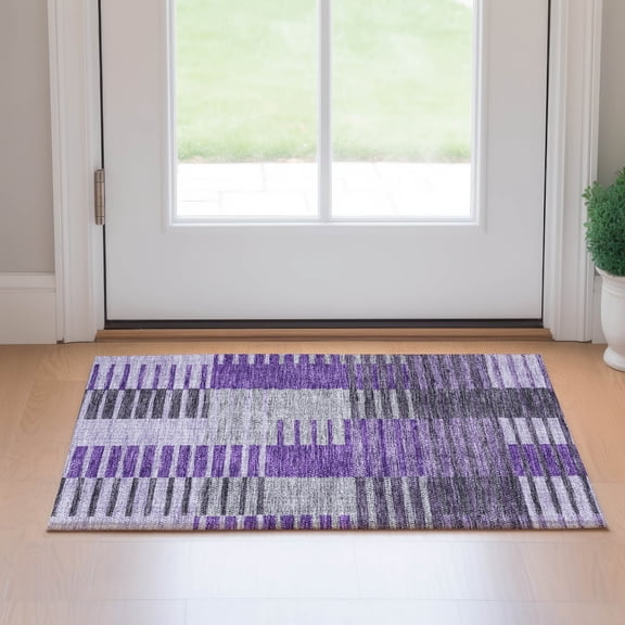 Addison Rugs Mayfield Washable Transitional Striped Purple Rectangle Rug, 1'8" x 2'6"