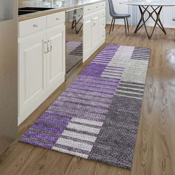 Addison Rugs Mayfield Washable Transitional Striped Purple Runner Rug, 2'3" x 7'6"