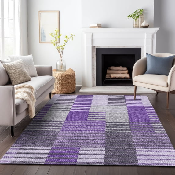 Addison Rugs Mayfield Washable Transitional Striped Purple Rectangle Rug, 2'6" x 3'10"