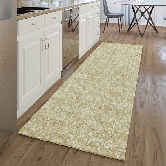 Addison Rugs Mayfield Washable Transitional Floral Beige Runner Rug, 2'3" x 7'6"