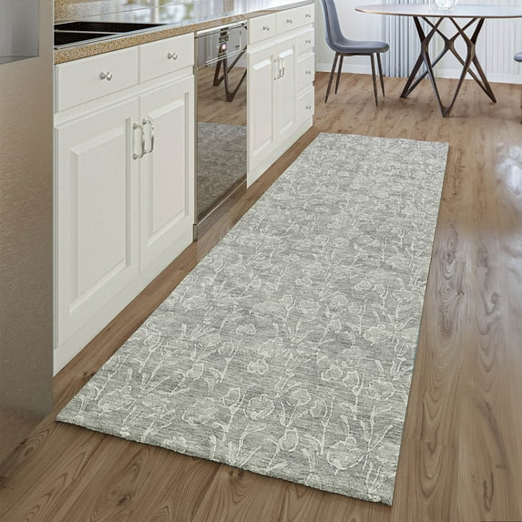 Addison Rugs Mayfield Washable Transitional Floral Silver Runner Rug, 2'3" x 7'6"