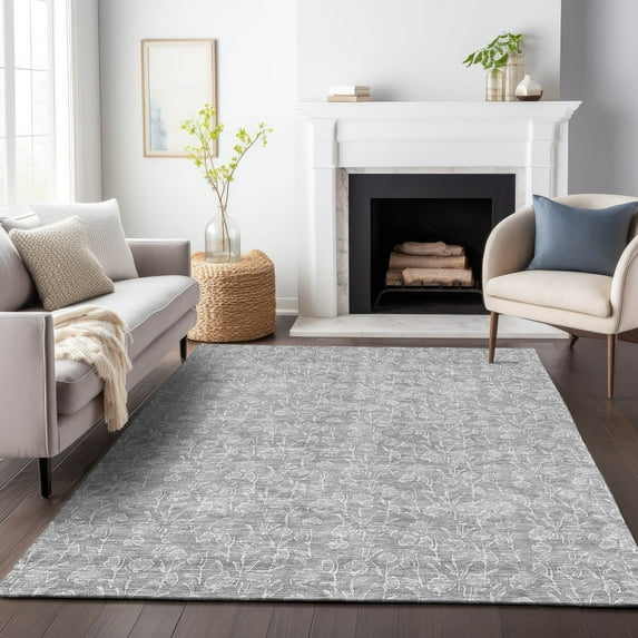 Addison Rugs Mayfield Washable Transitional Floral Silver Rectangle Rug, 2'6" x 3'10"