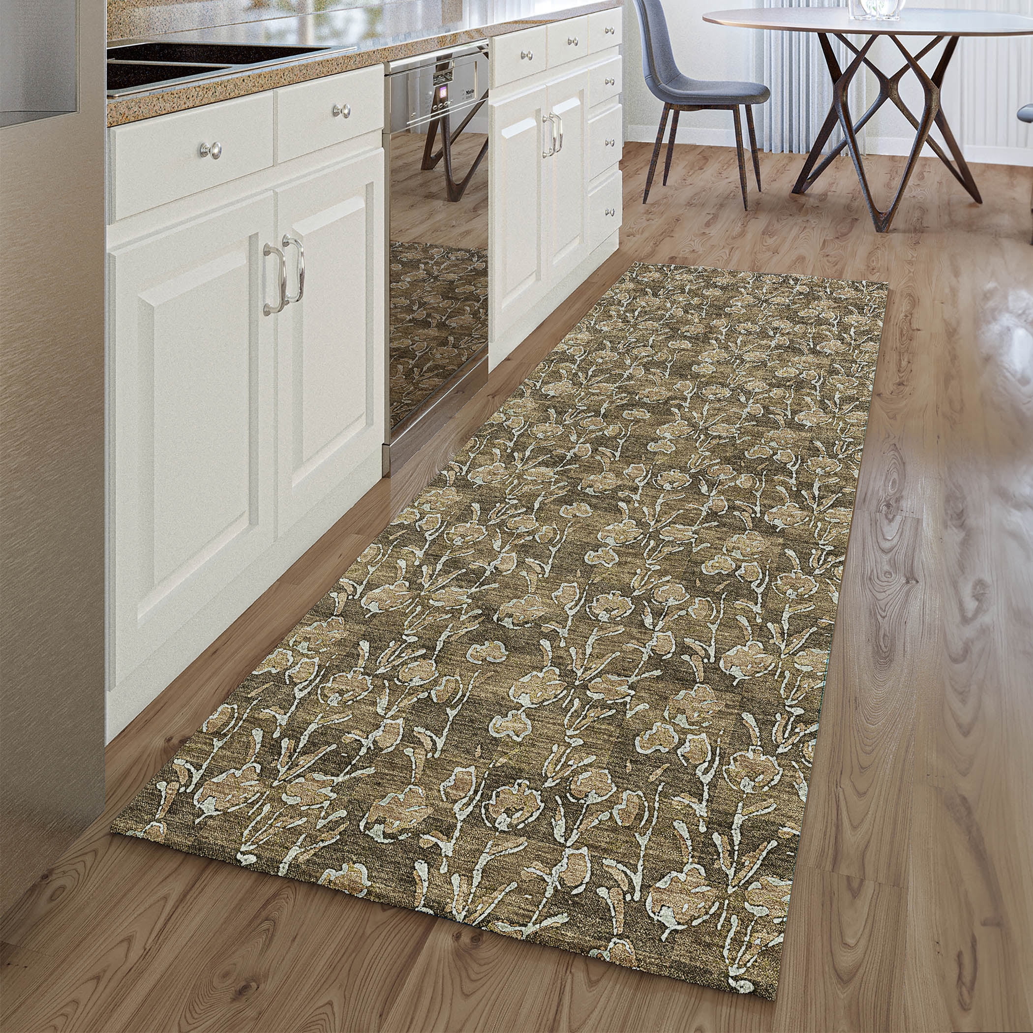 Addison Rugs Mayfield Washable Transitional Floral Brown Runner Rug, 2'3" x 7'6"