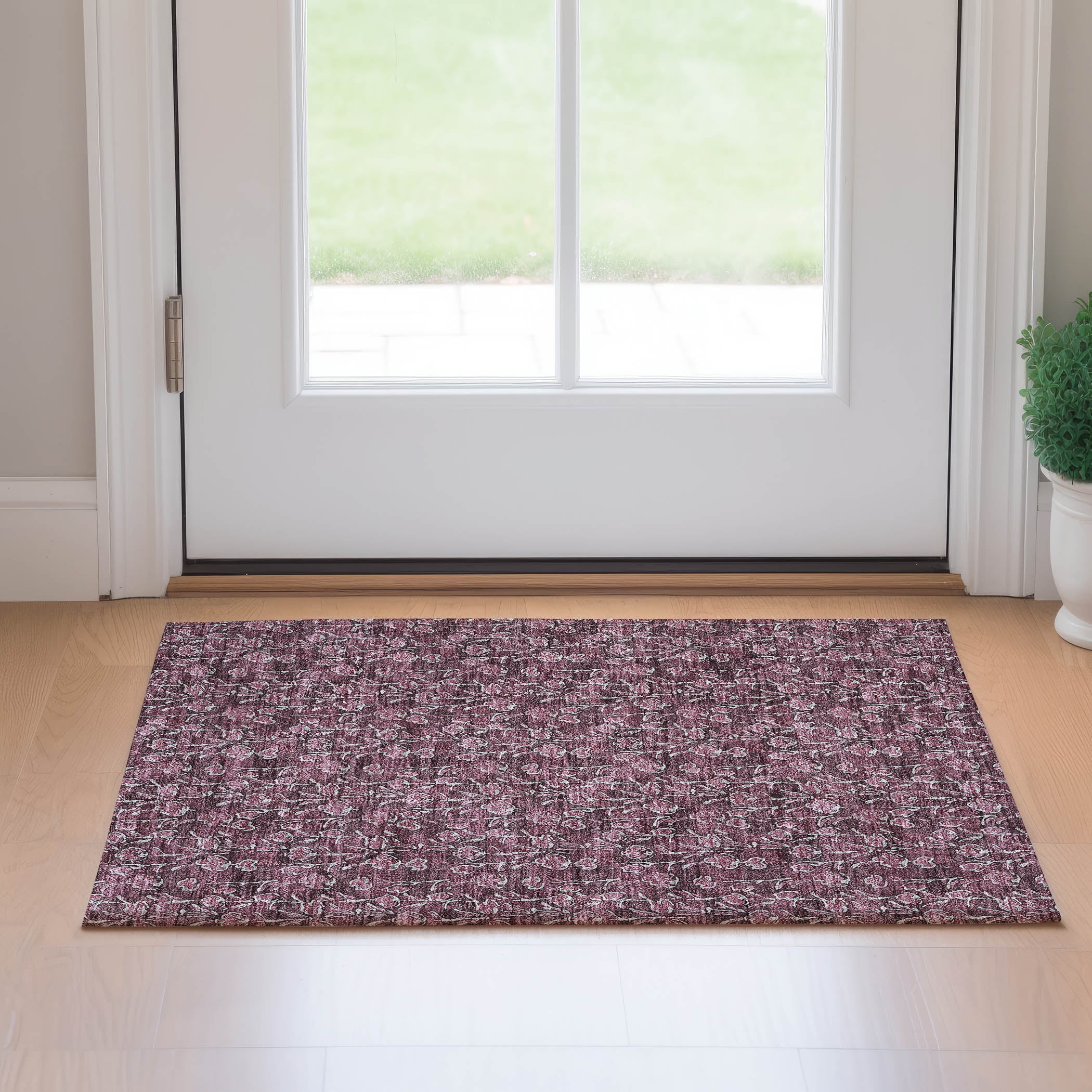 Addison Rugs Mayfield Washable Transitional Floral Merlot Rectangle Rug ...