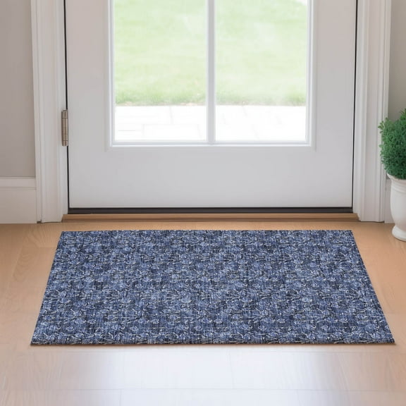 Addison Rugs Mayfield Washable Transitional Floral Navy Rectangle Rug, 1'8" x 2'6"