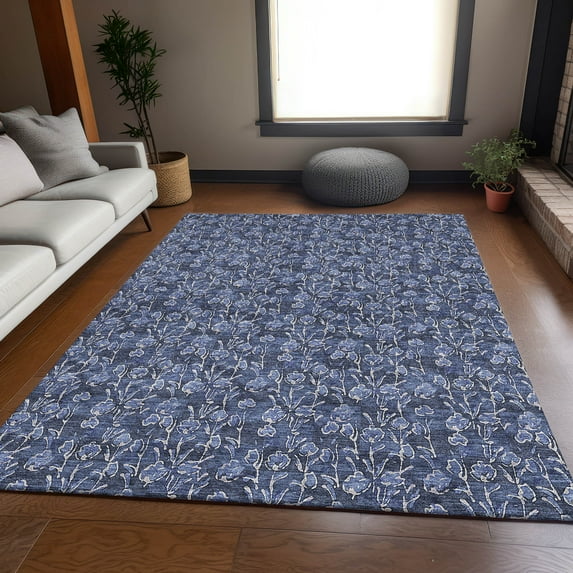 Addison Rugs Mayfield Washable Transitional Floral Navy Rectangle Rug, 5' x 7'6"