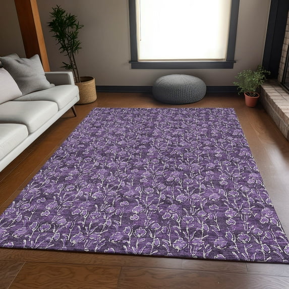Addison Rugs Mayfield Washable Transitional Floral Purple Rectangle Rug, 9' x 12'