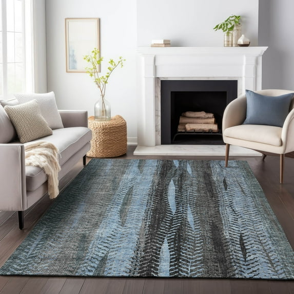 Addison Rugs Mayfield Washable Transitional Stripes Blue Rectangle Rug, 5' x 7'6"