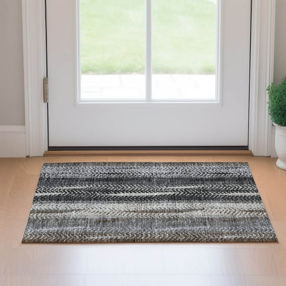 Addison Rugs Mayfield Washable Transitional Stripes Brown Rectangle Rug, 1'8" x 2'6"