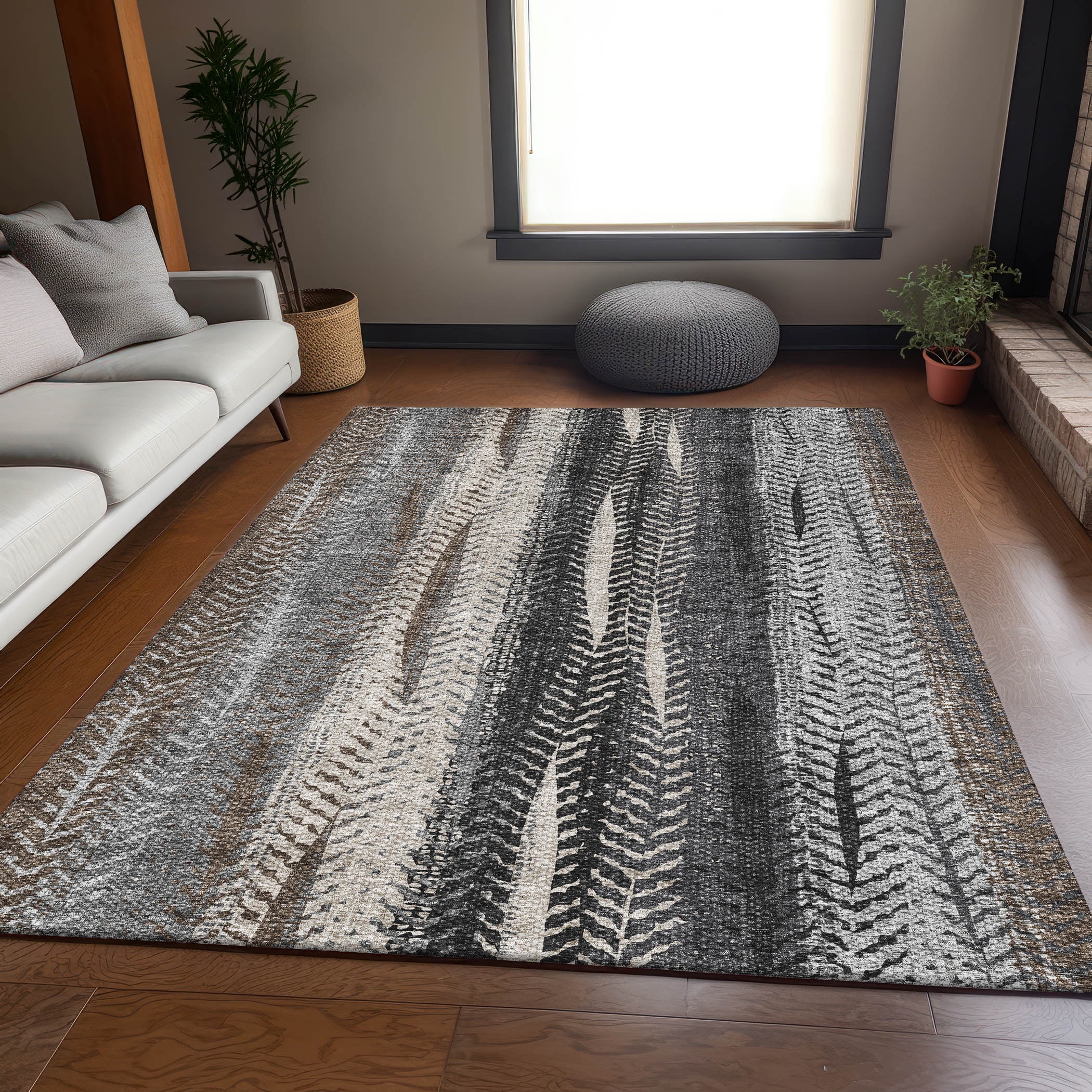 Addison Rugs Mayfield Washable Transitional Stripes Brown Rectangle Rug, 8' x 10'