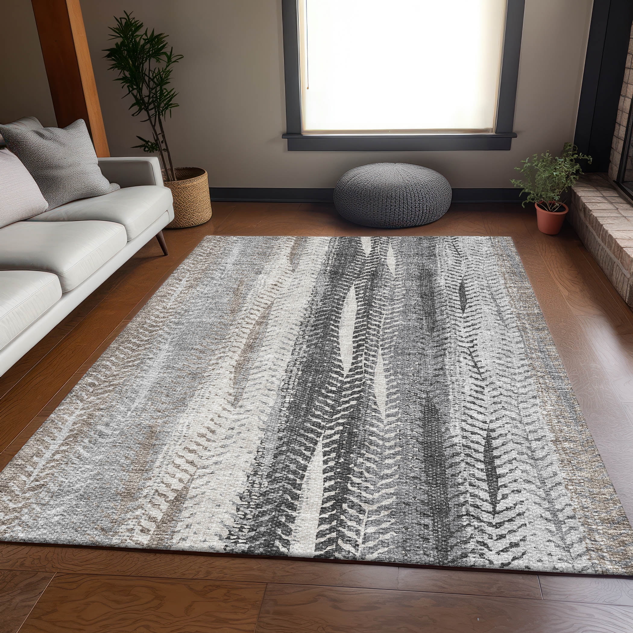 Addison Rugs Mayfield Washable Transitional Stripes Khaki Rectangle Rug, 8' x 10'