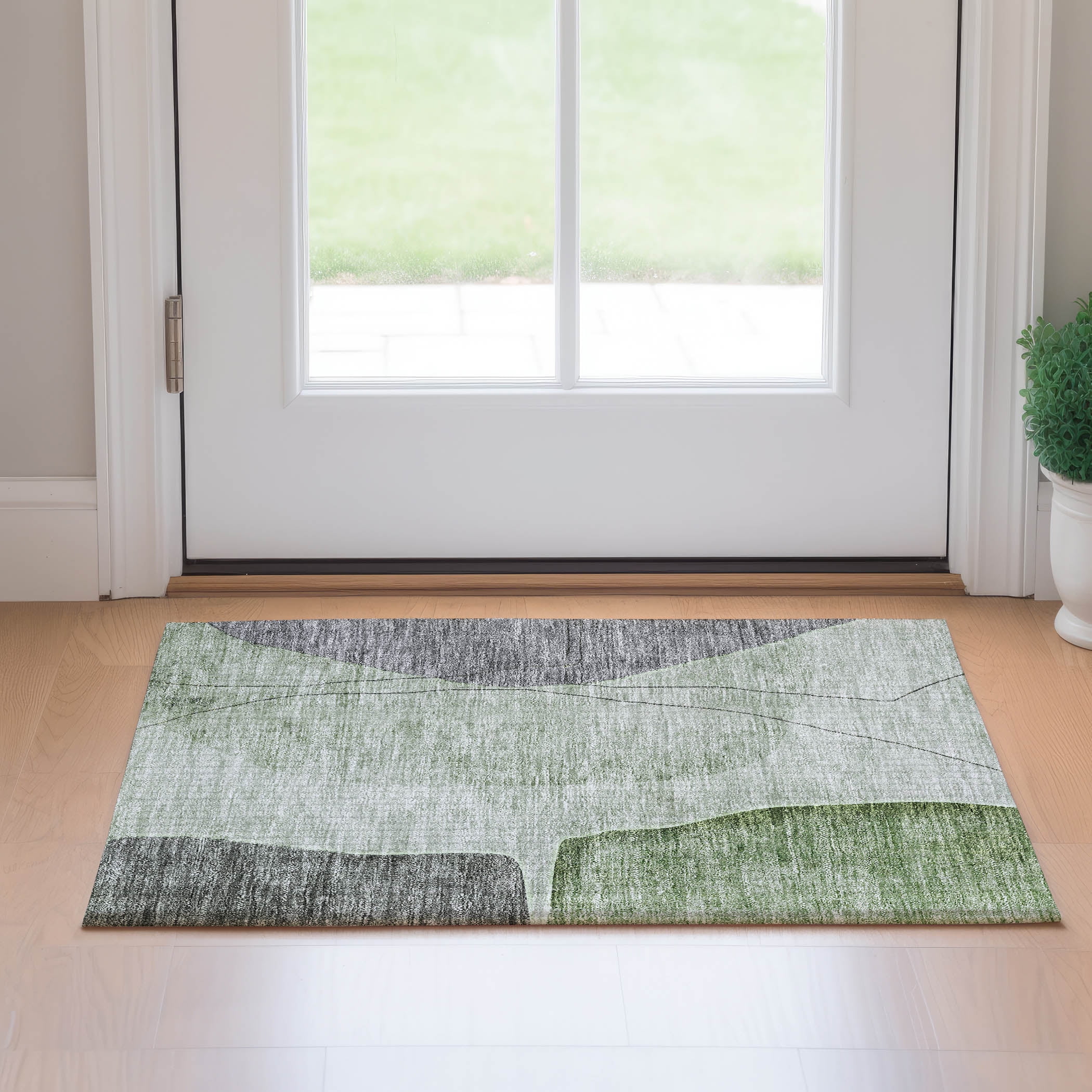 Mayfield Green and Gray Rectangular Synthetic Washable Rug