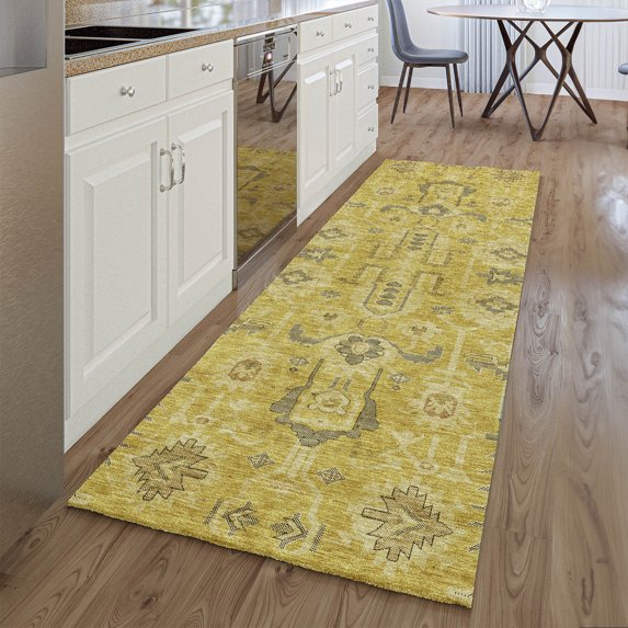 Addison Rugs Mayfield Washable Traditional Oriental Gold Runner Rug, 2'3" x 7'6"