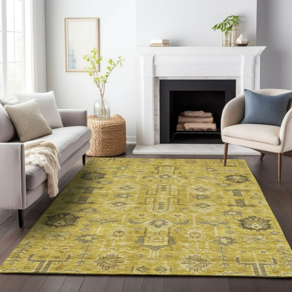 Addison Rugs Mayfield Washable Traditional Oriental Gold Rectangle Rug, 5' x 7'6"