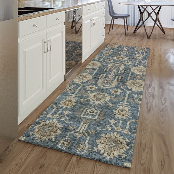 Addison Rugs Mayfield Washable Traditional Oriental Navy Runner Rug, 2'3" x 7'6"