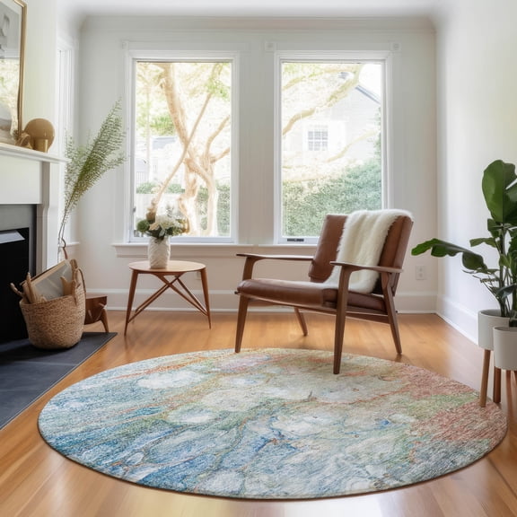 Addison Rugs Mayfield Washable Transitional Abstract Coral Round Rug, 8' x 8'