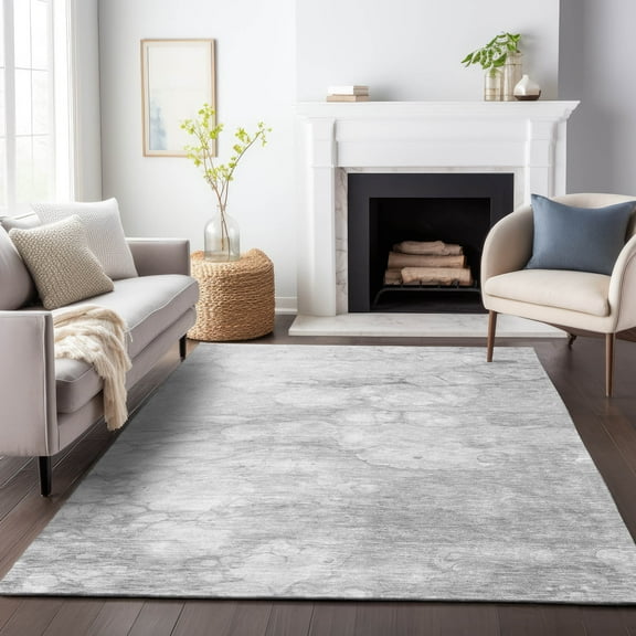 Addison Rugs Mayfield Washable Transitional Abstract Silver Rectangle Rug, 2'6" x 3'10"