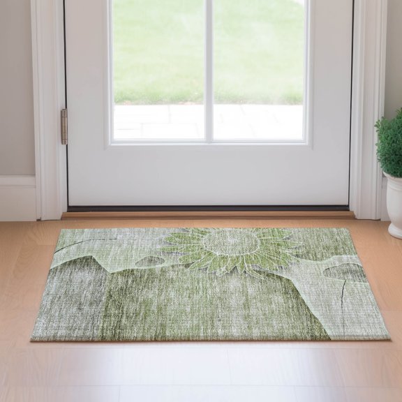 Addison Rugs Mayfield Washable Transitional Floral Aloe Rectangle Rug, 1'8" x 2'6"