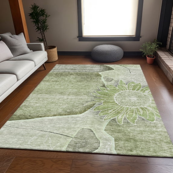 Addison Rugs Mayfield Washable Transitional Floral Aloe Rectangle Rug, 9' x 12'