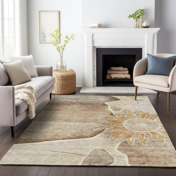 Addison Rugs Mayfield Washable Transitional Floral Brown Rectangle Rug, 9' x 12'