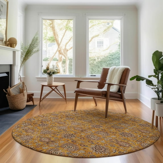 Addison Rugs Mayfield Washable Transitional Floral Copper Round Rug, 8' x 8'