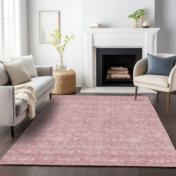 Addison Rugs Mayfield Washable Transitional Floral Blush Rectangle Rug, 5' x 7'6"