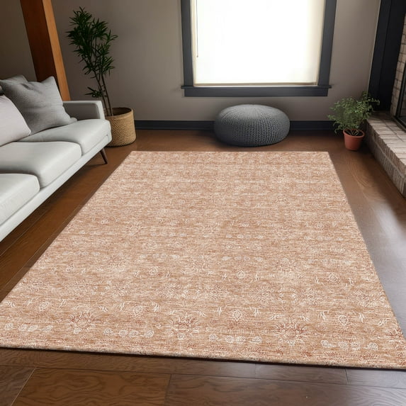 Addison Rugs Mayfield Washable Transitional Floral Coral Rectangle Rug, 10' x 14'