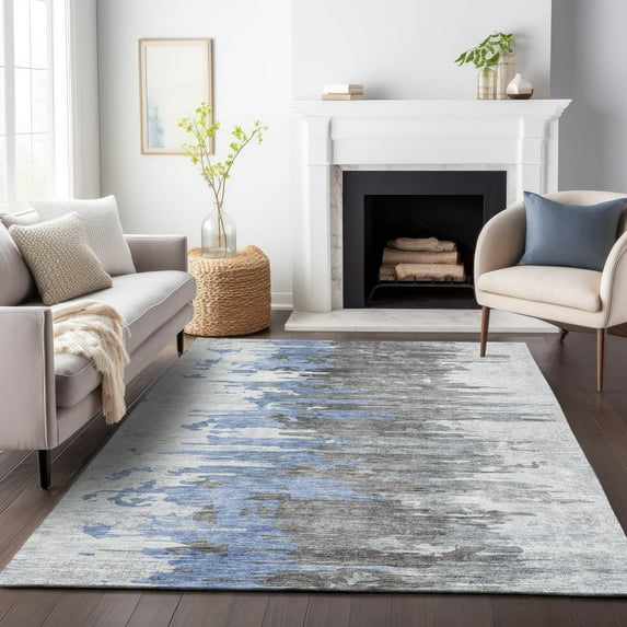 Addison Rugs Mayfield Washable Transitional Modern Blue Rectangle Rug, 2'6" x 3'10"