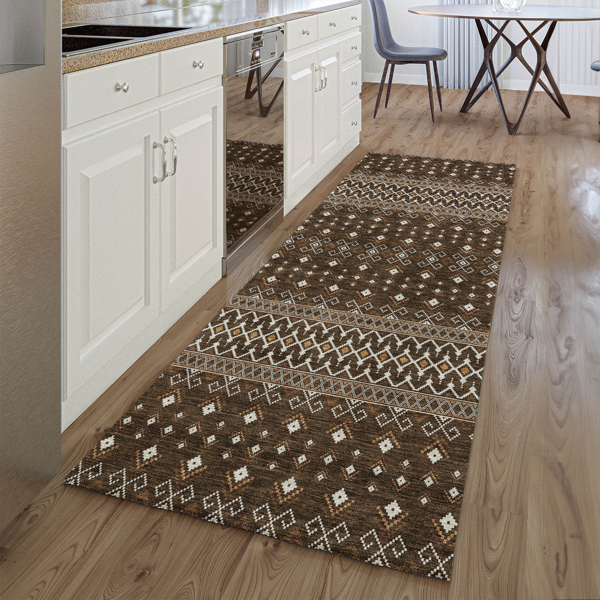 Addison Rugs Mayfield Washable Transitional Boho Chocolate Runner Rug ...
