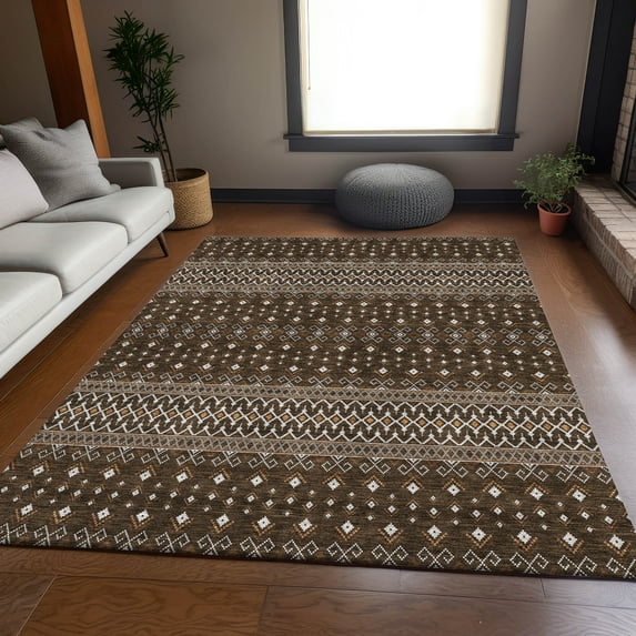 Addison Rugs Mayfield Washable Transitional Boho Chocolate Rectangle Rug, 9' x 12'