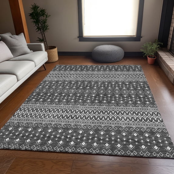 Addison Rugs Mayfield Washable Transitional Boho Gray Rectangle Rug, 9' x 12'