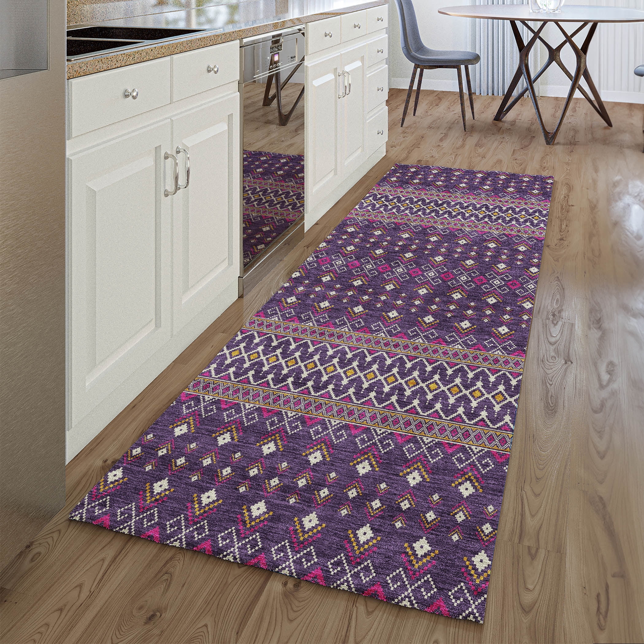 Addison Rugs Mayfield Washable Transitional Boho Purple Runner Rug, 2'3 ...