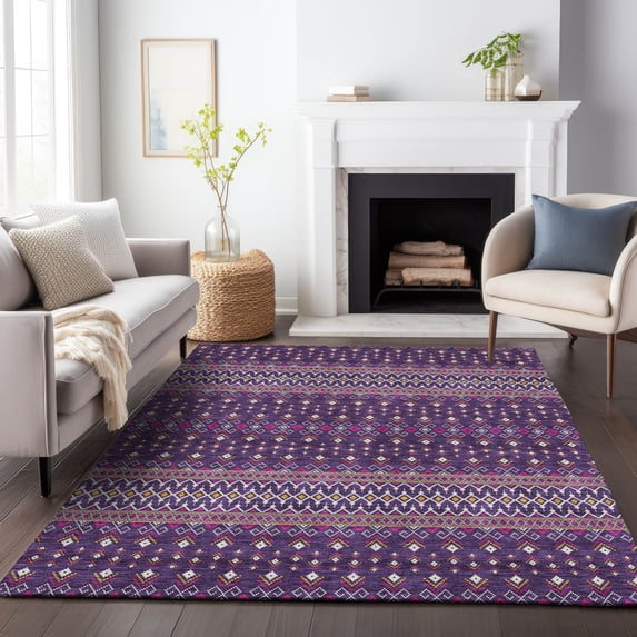 Addison Rugs Mayfield Washable Transitional Boho Purple Rectangle Rug, 5' x 7'6"
