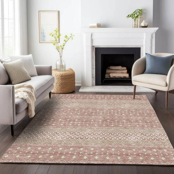 Addison Rugs Mayfield Washable Transitional Boho Blush Rectangle Rug, 5' x 7'6"