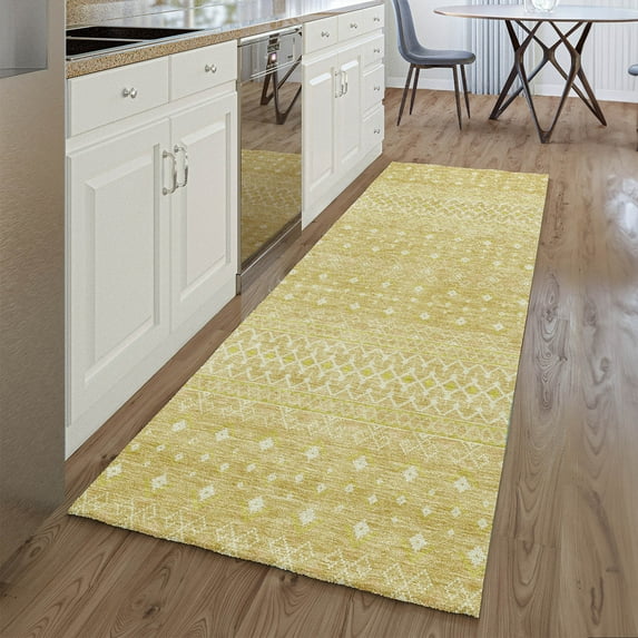 Addison Rugs Mayfield Washable Transitional Boho Gold Runner Rug, 2'3" x 7'6"