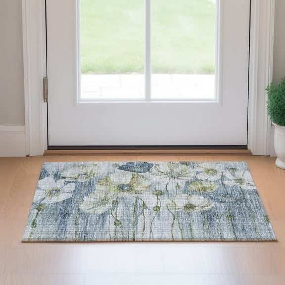 Addison Rugs Mayfield Washable Transitional Floral Blue Rectangle Rug, 1'8" x 2'6"