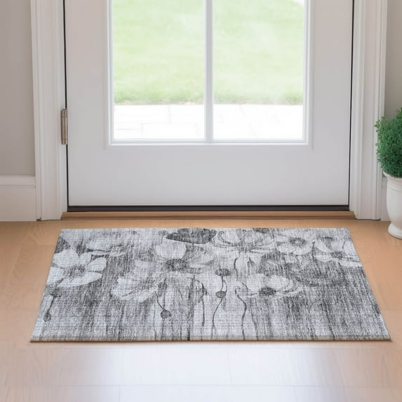 Addison Rugs Mayfield Washable Transitional Floral Gray Rectangle Rug, 1'8" x 2'6"