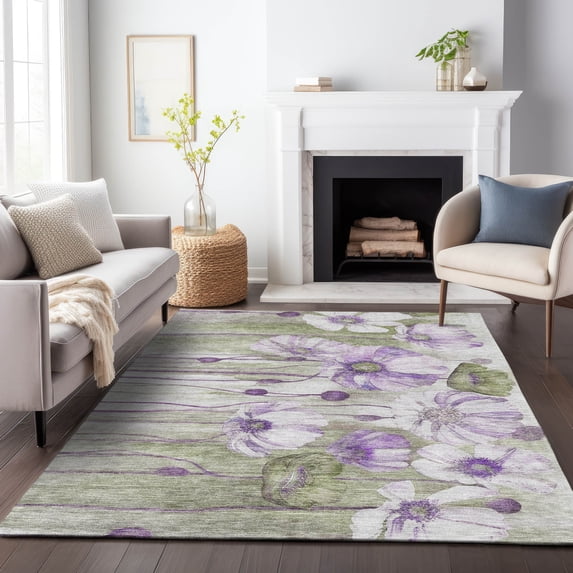 Addison Rugs Mayfield Washable Transitional Floral Purple Rectangle Rug, 8' x 10'