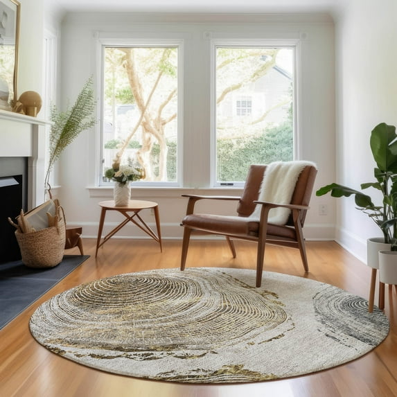 Addison Rugs Mayfield Washable Transitional Woodgrain Taupe Round Rug, 8' x 8'