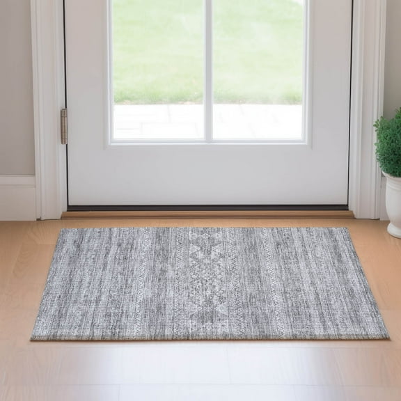 Addison Rugs Mayfield Washable Transitional Southwest Silver Rectangle Rug, 1'8" x 2'6"