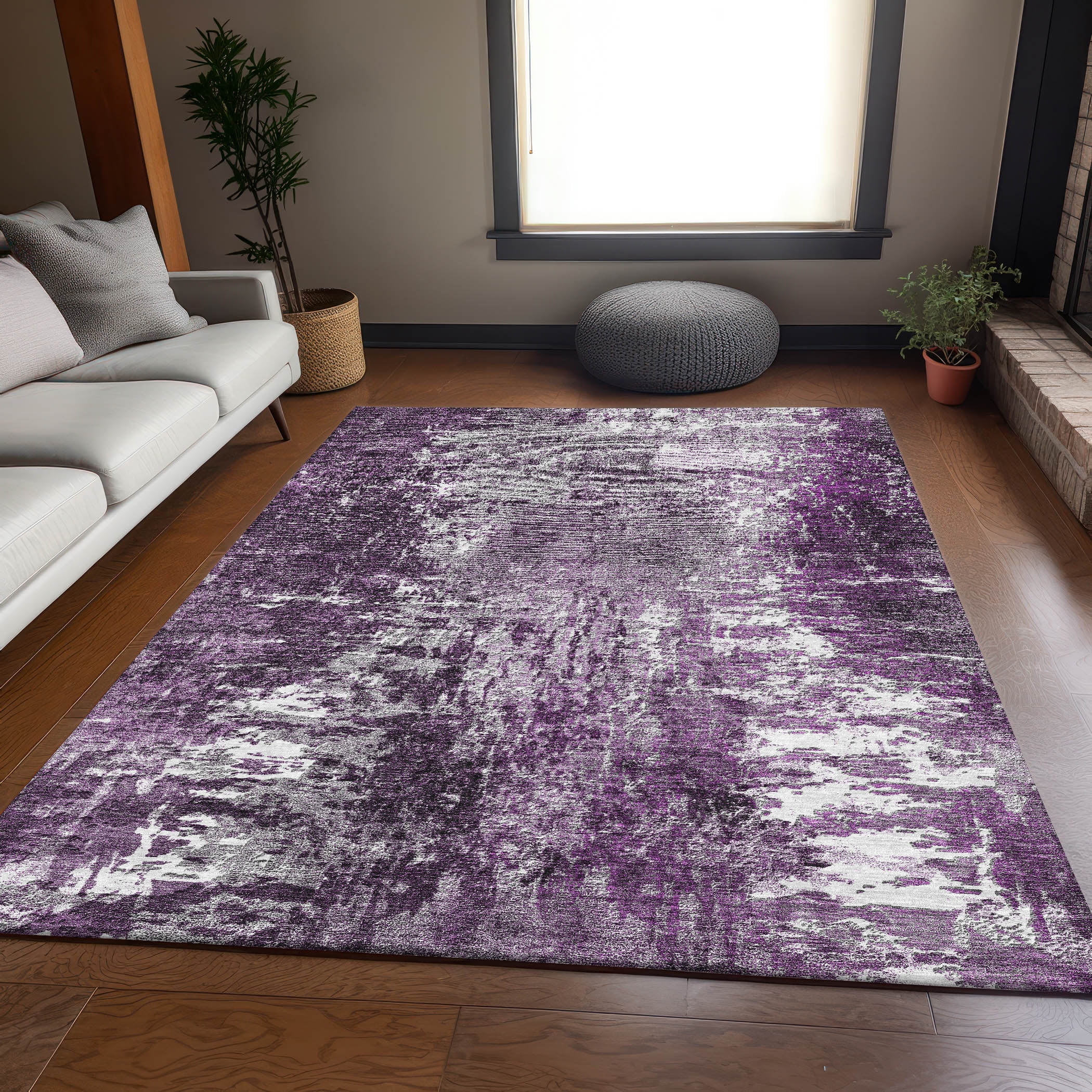Addison Rugs Mayfield Washable Transitional Modern Eggplant Rectangle ...