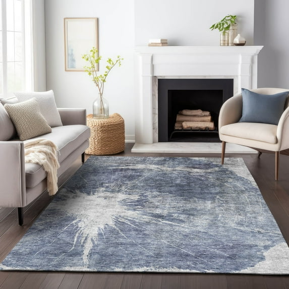 Addison Rugs Mayfield Washable Transitional Abstract Navy Rectangle Rug, 5' x 7'6"