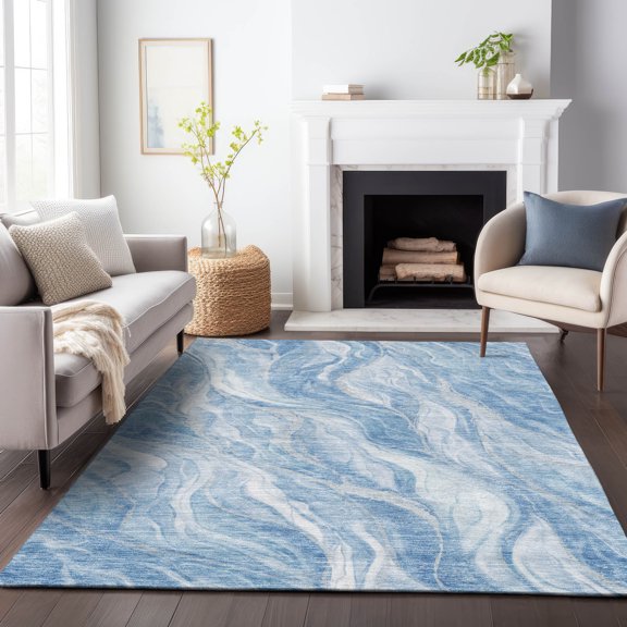 Addison Rugs Mayfield Washable Transitional Waves Blue Rectangle Rug, 10' x 14'