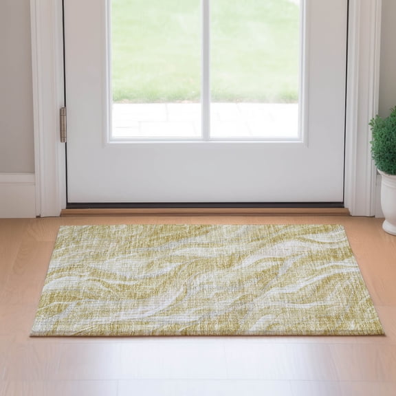 Addison Rugs Mayfield Washable Transitional Waves Gold Rectangle Rug, 1'8" x 2'6"