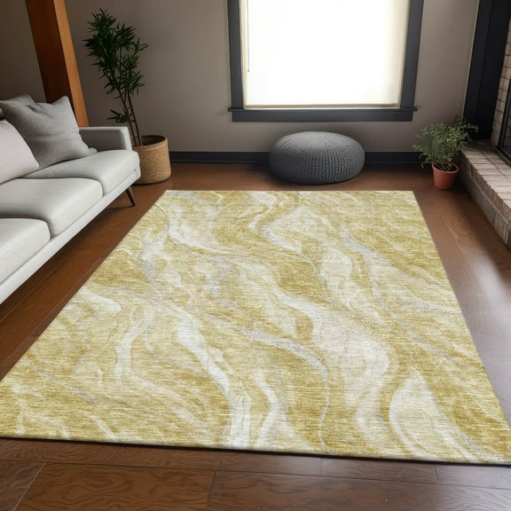 Addison Rugs Mayfield Washable Transitional Waves Gold Rectangle Rug, 2'6" x 3'10"