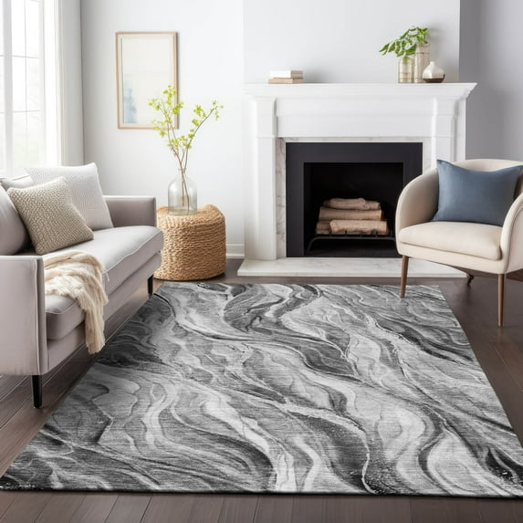 Addison Rugs Mayfield Washable Transitional Waves Gray Rectangle Rug, 3' x 5'