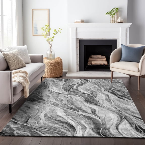 Addison Rugs Mayfield Washable Transitional Waves Gray Rectangle Rug, 5' x 7'6"